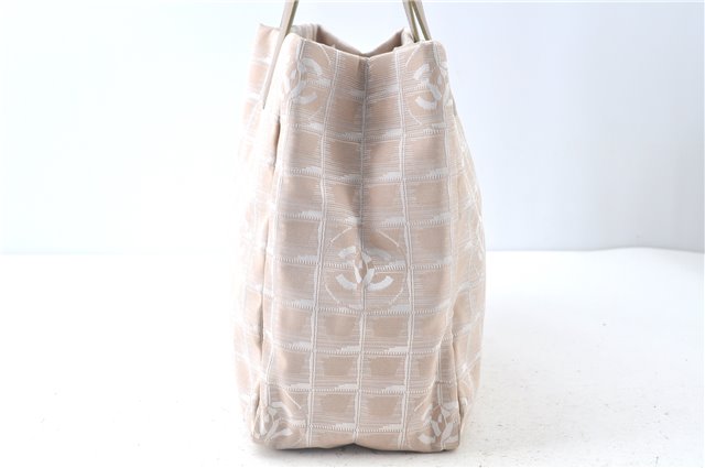 Authentic CHANEL New Travel Line Shoulder Tote Bag Nylon Leather Beige J9103