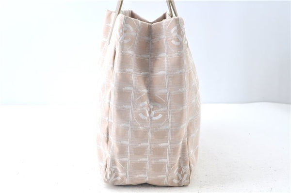 Authentic CHANEL New Travel Line Shoulder Tote Bag Nylon Leather Beige J9103