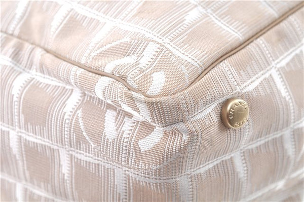 Authentic CHANEL New Travel Line Shoulder Tote Bag Nylon Leather Beige J9103
