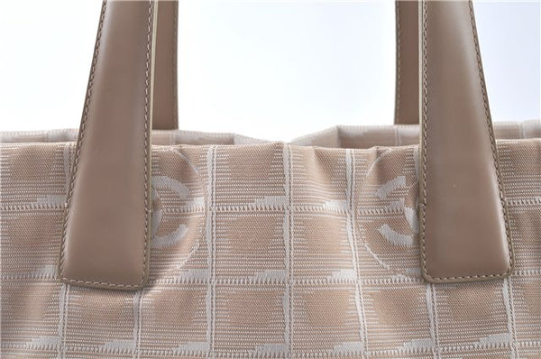 Authentic CHANEL New Travel Line Shoulder Tote Bag Nylon Leather Beige J9103