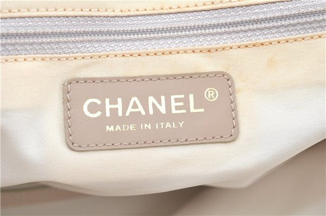 Authentic CHANEL New Travel Line Shoulder Tote Bag Nylon Leather Beige J9103