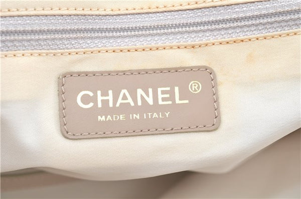 Authentic CHANEL New Travel Line Shoulder Tote Bag Nylon Leather Beige J9103