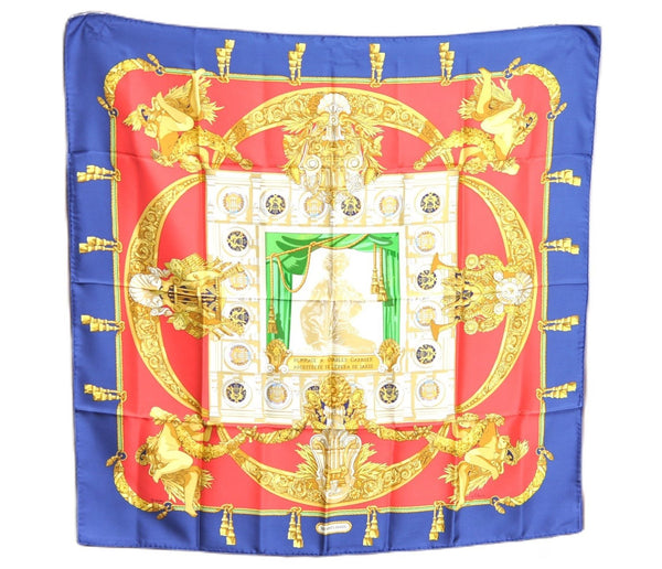 Authentic HERMES Carre 90 Scarf "OMMAGE A CHARLES GARNIER" Silk Blue Red J9109