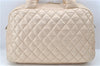 Authentic Chanel Coco Cocoon Matelasse CC Logo Nylon Hand Boston Bag Beige J9118