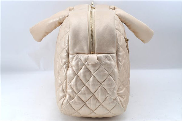 Authentic Chanel Coco Cocoon Matelasse CC Logo Nylon Hand Boston Bag Beige J9118