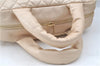 Authentic Chanel Coco Cocoon Matelasse CC Logo Nylon Hand Boston Bag Beige J9118