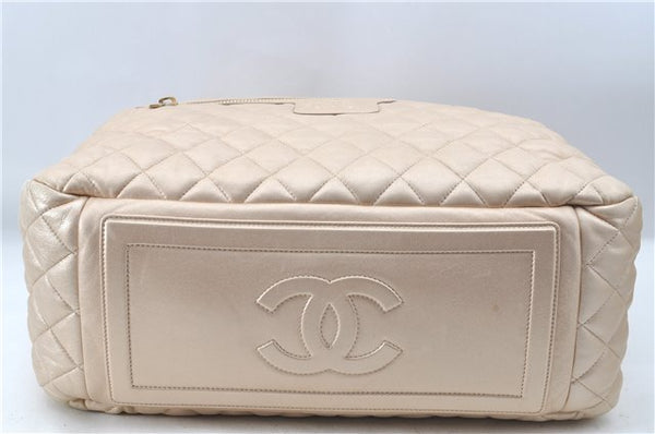 Authentic Chanel Coco Cocoon Matelasse CC Logo Nylon Hand Boston Bag Beige J9118