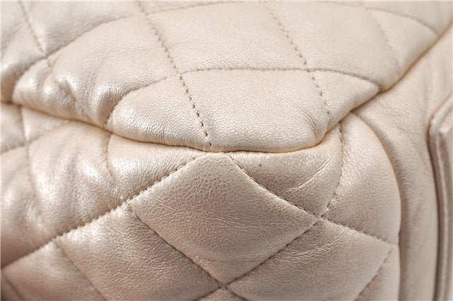 Authentic Chanel Coco Cocoon Matelasse CC Logo Nylon Hand Boston Bag Beige J9118