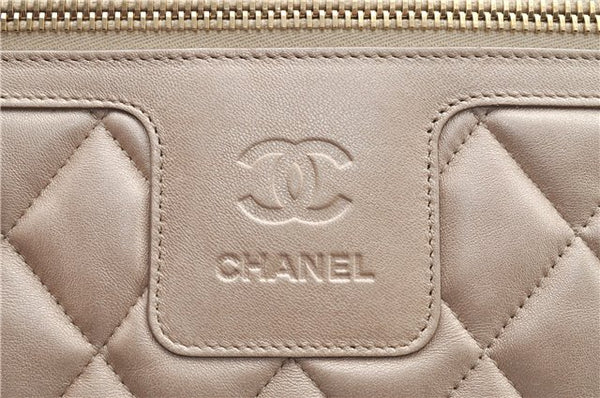 Authentic Chanel Coco Cocoon Matelasse CC Logo Nylon Hand Boston Bag Beige J9118