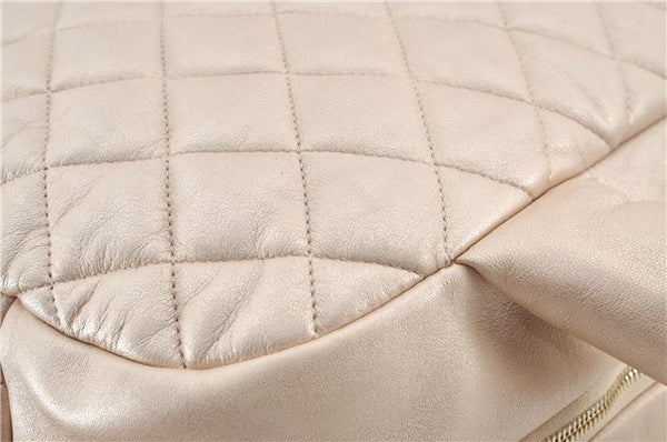 Authentic Chanel Coco Cocoon Matelasse CC Logo Nylon Hand Boston Bag Beige J9118