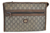 Authentic GUCCI Clutch Hand Bag Purse GG Plus PVC Leather Brown J9157