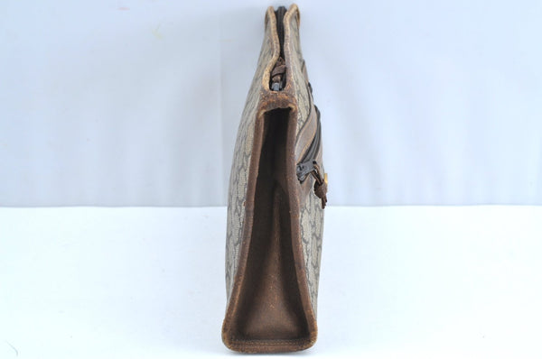 Authentic GUCCI Clutch Hand Bag Purse GG Plus PVC Leather Brown J9157