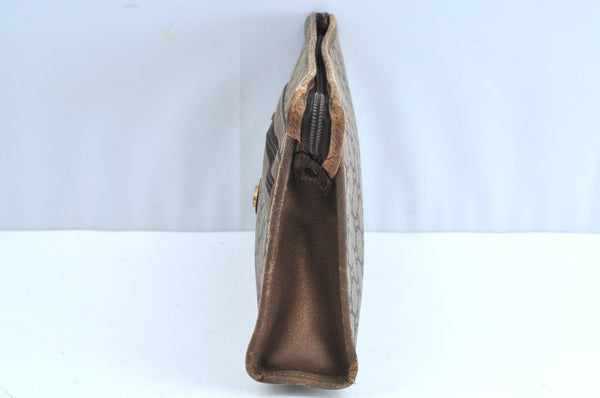 Authentic GUCCI Clutch Hand Bag Purse GG Plus PVC Leather Brown J9157