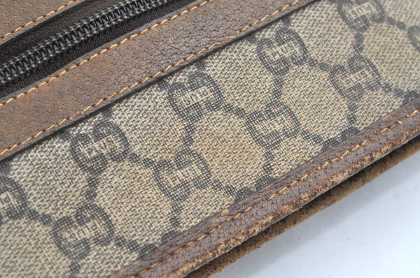 Authentic GUCCI Clutch Hand Bag Purse GG Plus PVC Leather Brown J9157