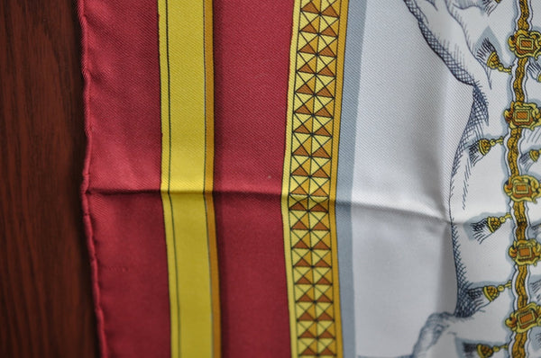 Authentic HERMES Carre 90 Scarf "GRAND APPARAT" Silk Bordeaux Red J9204