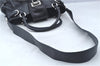 Authentic Salvatore Ferragamo Gancini Leather 2Way Shoulder Hand Bag Black J9206