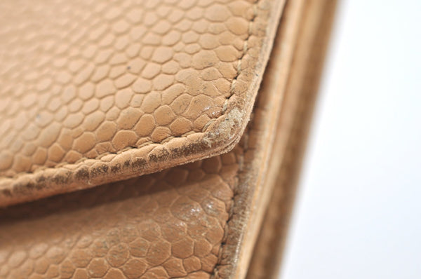 Authentic CHANEL Caviar Skin CC Logo Bifold Wallet Purse Beige J9213