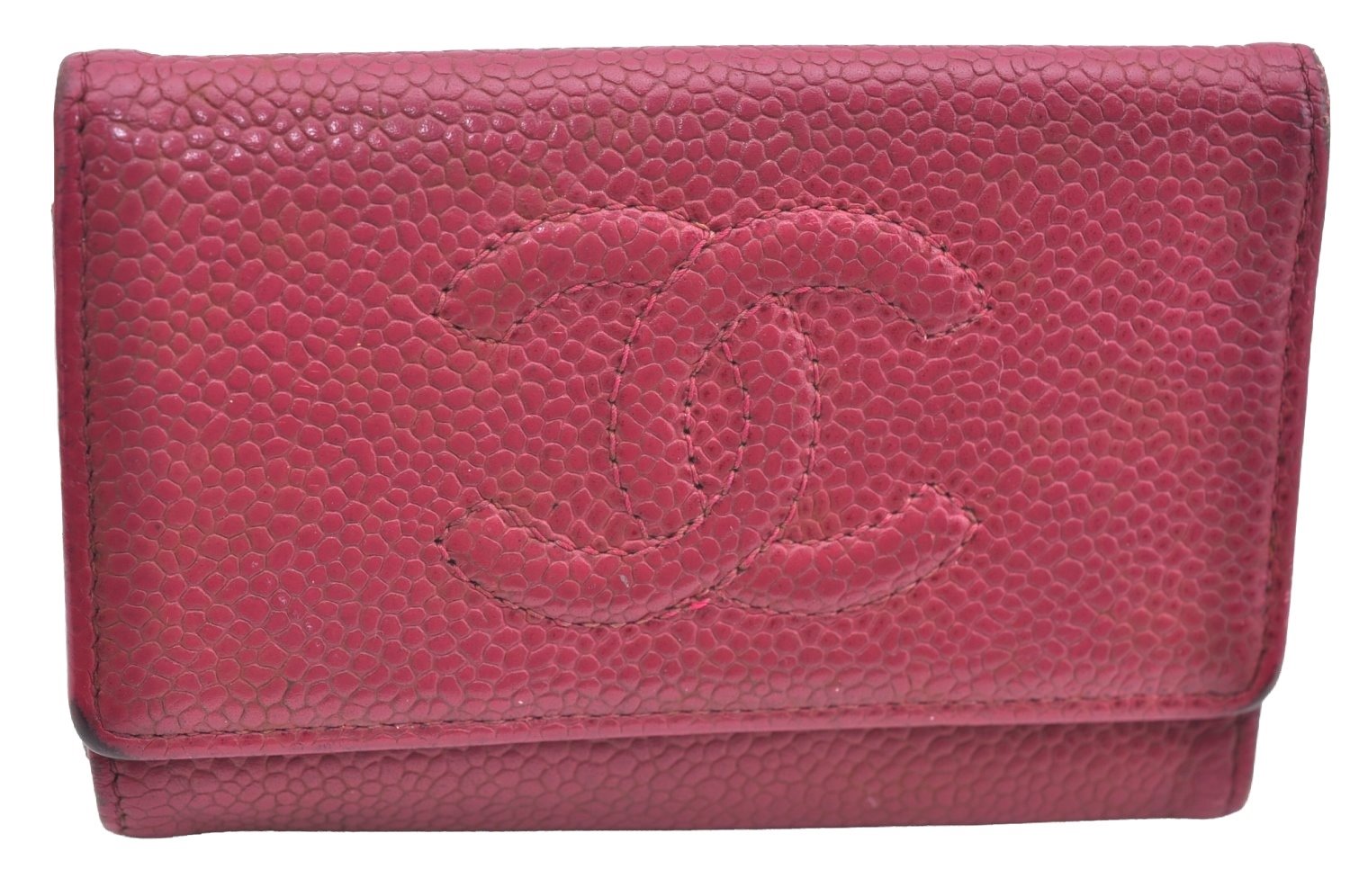 Authentic CHANEL Caviar Skin 5 Key Case Holder CC Logo Pink J9215
