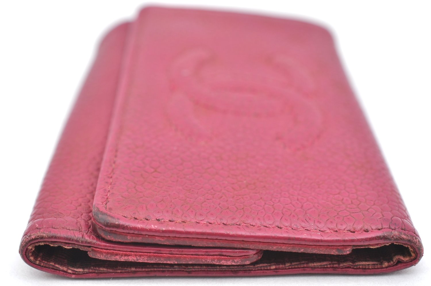 Authentic CHANEL Caviar Skin 5 Key Case Holder CC Logo Pink J9215