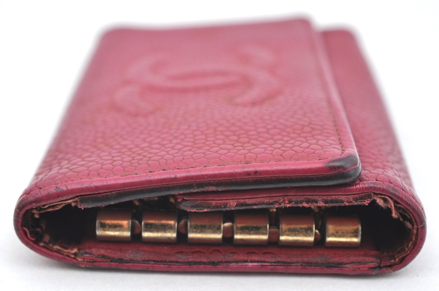 Authentic CHANEL Caviar Skin 5 Key Case Holder CC Logo Pink J9215