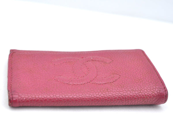 Authentic CHANEL Caviar Skin 5 Key Case Holder CC Logo Pink J9215