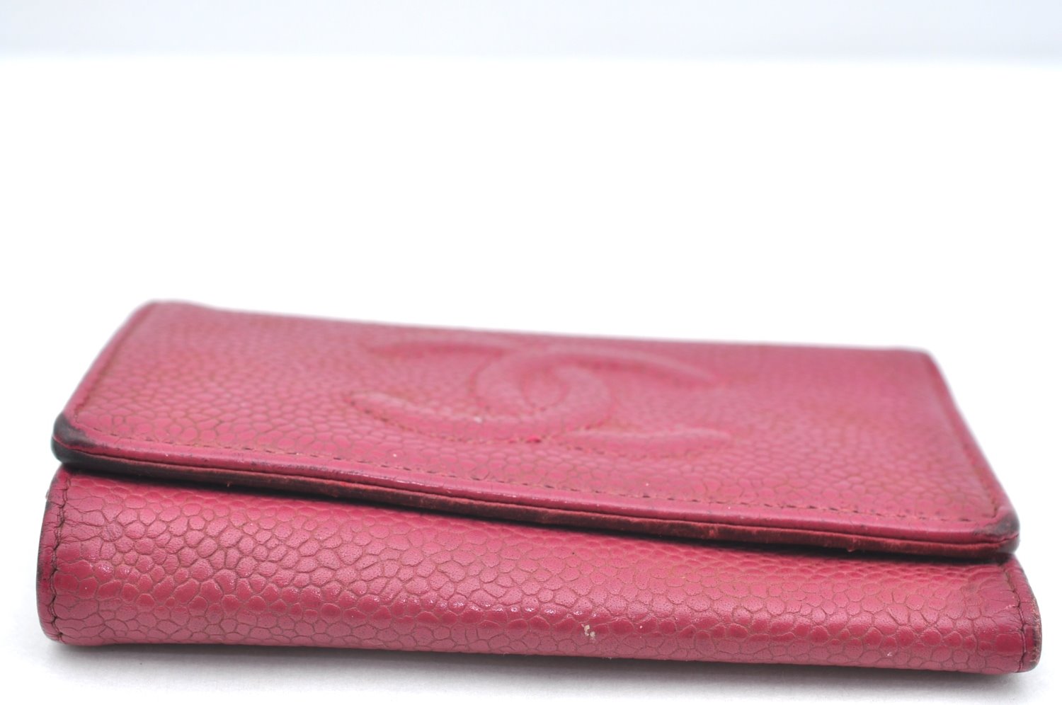 Authentic CHANEL Caviar Skin 5 Key Case Holder CC Logo Pink J9215