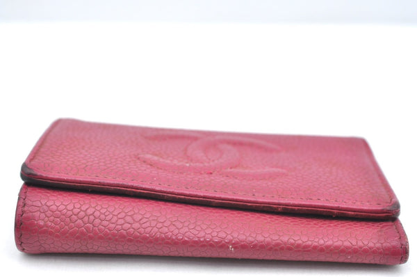Authentic CHANEL Caviar Skin 5 Key Case Holder CC Logo Pink J9215