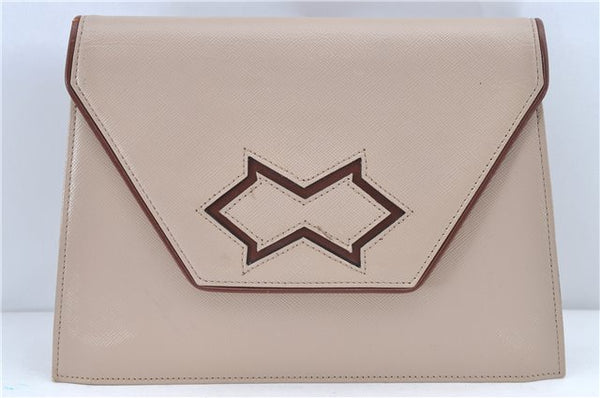 Authentic YVES SAINT LAURENT Clutch Hand Bag Purse Leather Beige J9310