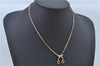 Authentic Christian Dior Gold Tone Ribbon Chain Pendant Necklace CD J9334