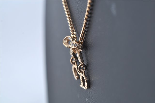 Authentic Christian Dior Gold Tone Ribbon Chain Pendant Necklace CD J9334