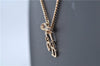 Authentic Christian Dior Gold Tone Ribbon Chain Pendant Necklace CD J9334