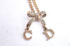 Authentic Christian Dior Gold Tone Ribbon Chain Pendant Necklace CD J9334