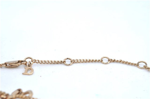 Authentic Christian Dior Gold Tone Ribbon Chain Pendant Necklace CD J9334