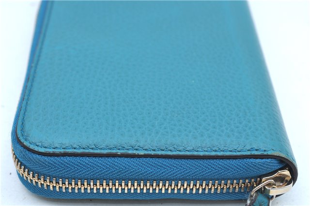 Authentic GUCCI Interlocking G Long Zippy Wallet Purse Leather 449347 Blue J9355