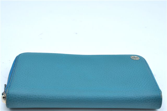 Authentic GUCCI Interlocking G Long Zippy Wallet Purse Leather 449347 Blue J9355