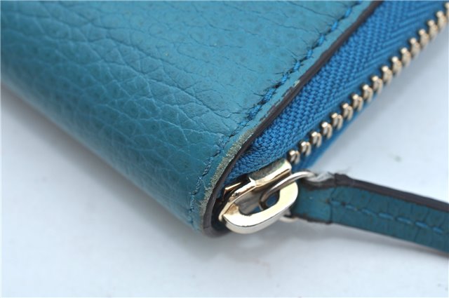 Authentic GUCCI Interlocking G Long Zippy Wallet Purse Leather 449347 Blue J9355