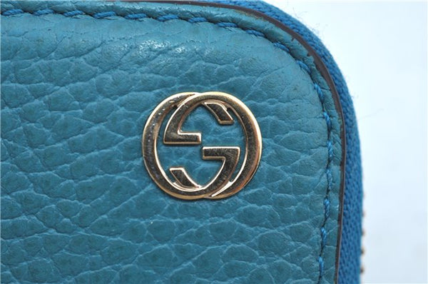 Authentic GUCCI Interlocking G Long Zippy Wallet Purse Leather 449347 Blue J9355