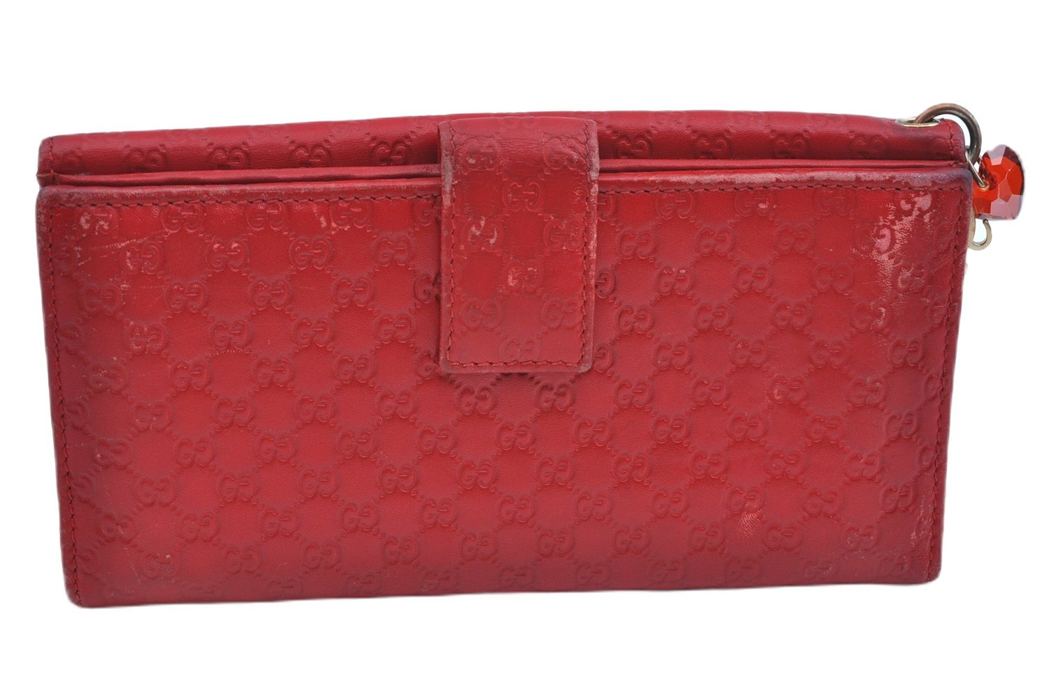 Authentic GUCCI Micro Guccissima Charm Leather Long Wallet 282540 Red J9360