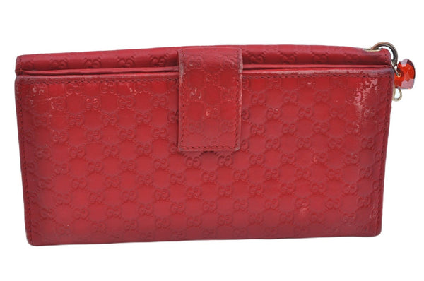 Authentic GUCCI Micro Guccissima Charm Leather Long Wallet 282540 Red J9360