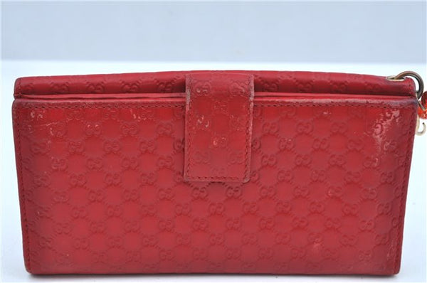 Authentic GUCCI Micro Guccissima Charm Leather Long Wallet 282540 Red J9360