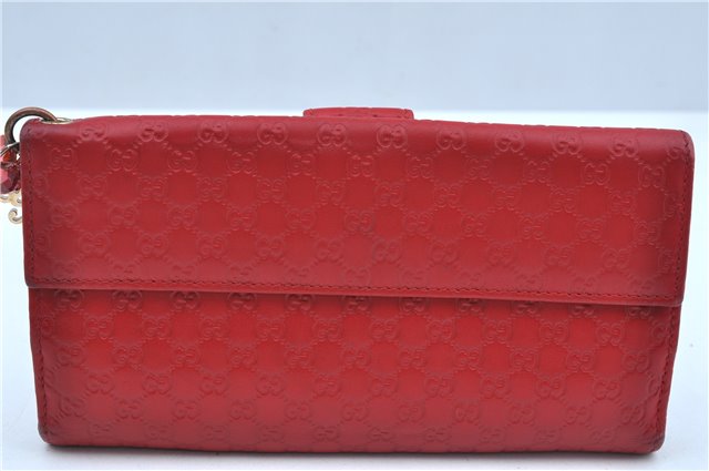 Authentic GUCCI Micro Guccissima Charm Leather Long Wallet 282540 Red J9360