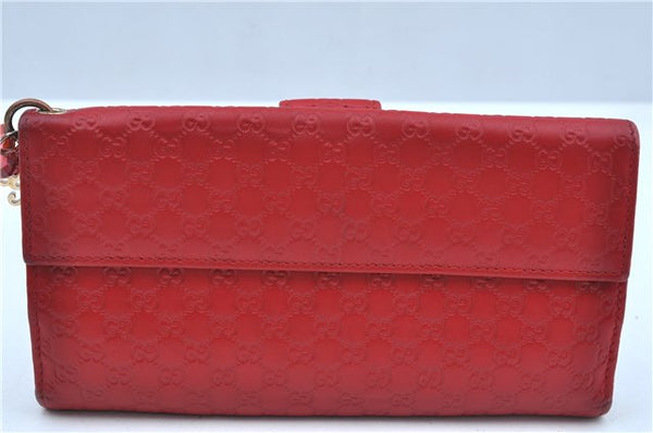 Authentic GUCCI Micro Guccissima Charm Leather Long Wallet 282540 Red J9360