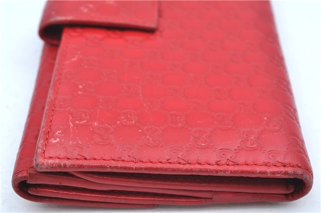 Authentic GUCCI Micro Guccissima Charm Leather Long Wallet 282540 Red J9360