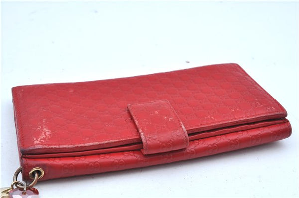 Authentic GUCCI Micro Guccissima Charm Leather Long Wallet 282540 Red J9360