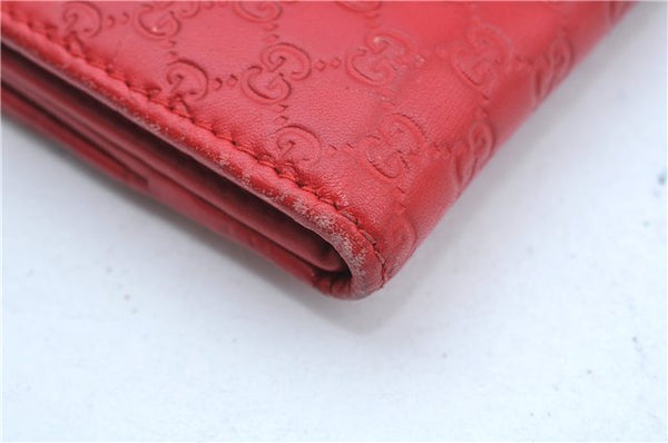 Authentic GUCCI Micro Guccissima Charm Leather Long Wallet 282540 Red J9360