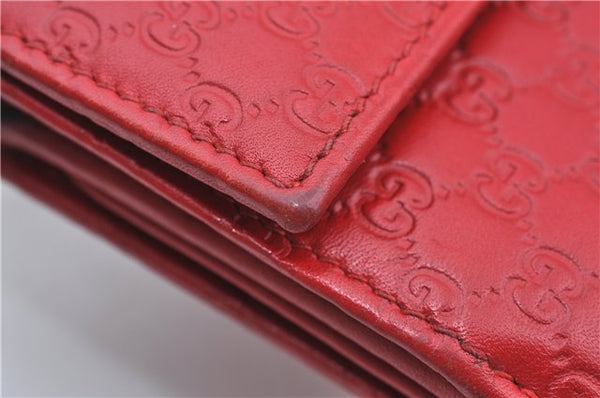 Authentic GUCCI Micro Guccissima Charm Leather Long Wallet 282540 Red J9360