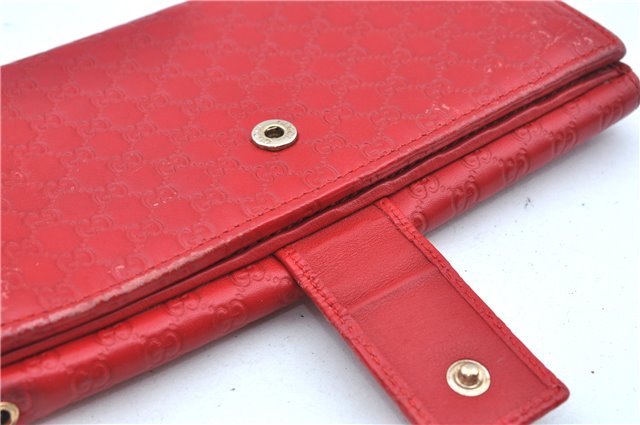 Authentic GUCCI Micro Guccissima Charm Leather Long Wallet 282540 Red J9360