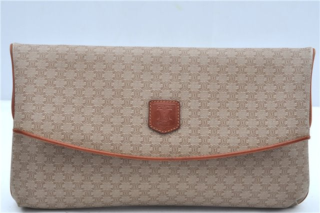 Authentic CELINE Macadam Blason Pattern Clutch Hand Bag PVC Leather Beige J9375