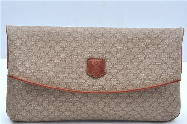 Authentic CELINE Macadam Blason Pattern Clutch Hand Bag PVC Leather Beige J9375