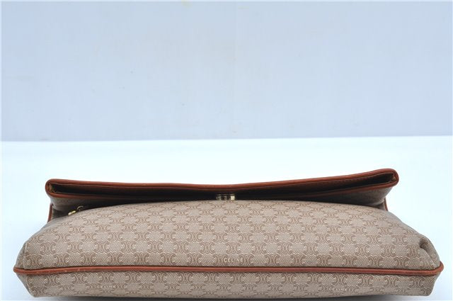 Authentic CELINE Macadam Blason Pattern Clutch Hand Bag PVC Leather Beige J9375